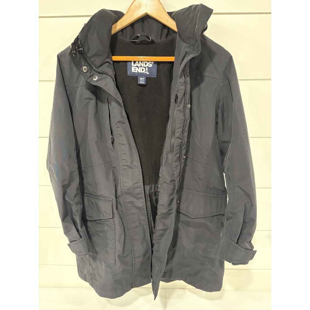 LANDS' END Squall Youth Parka Winter Coat w/ Hood Boys Size M 10-12 JACKET Black